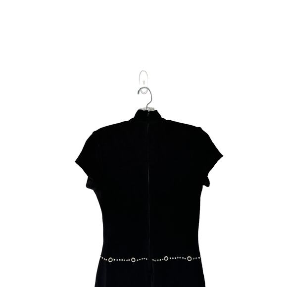 Tadashi Shoji (0s Y2K Black Rhinestone High Neck Bodycon Mini Cocktail Dress - Picture 7 of 13